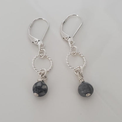 Picture Jasper Circle Drop Earrings in Sterling Silver Plein De Vie Jewelry