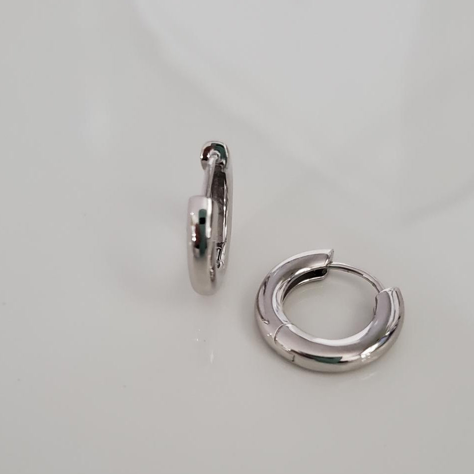 Classic Sterling Silver Rhodium Hoop Earrings — 16mm