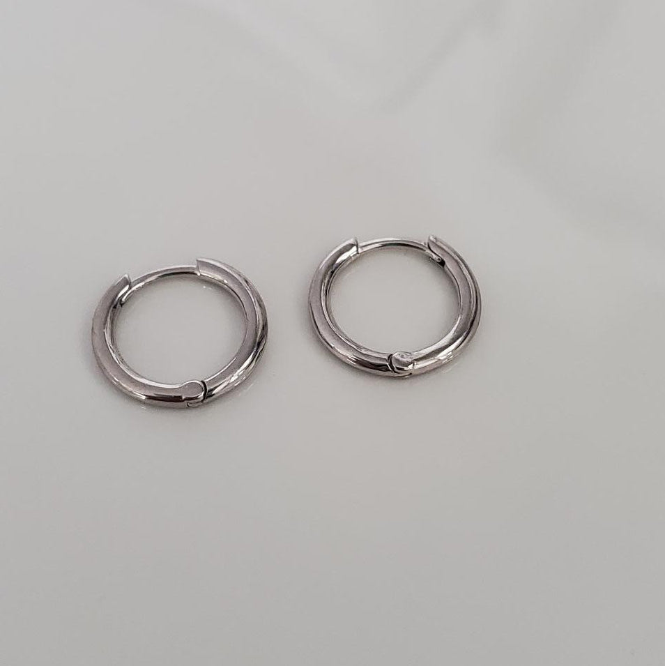 Delicate Sterling Silver Rhodium Huggie Hoop Earrings — 11.5mm Plein De Vie Jewelry