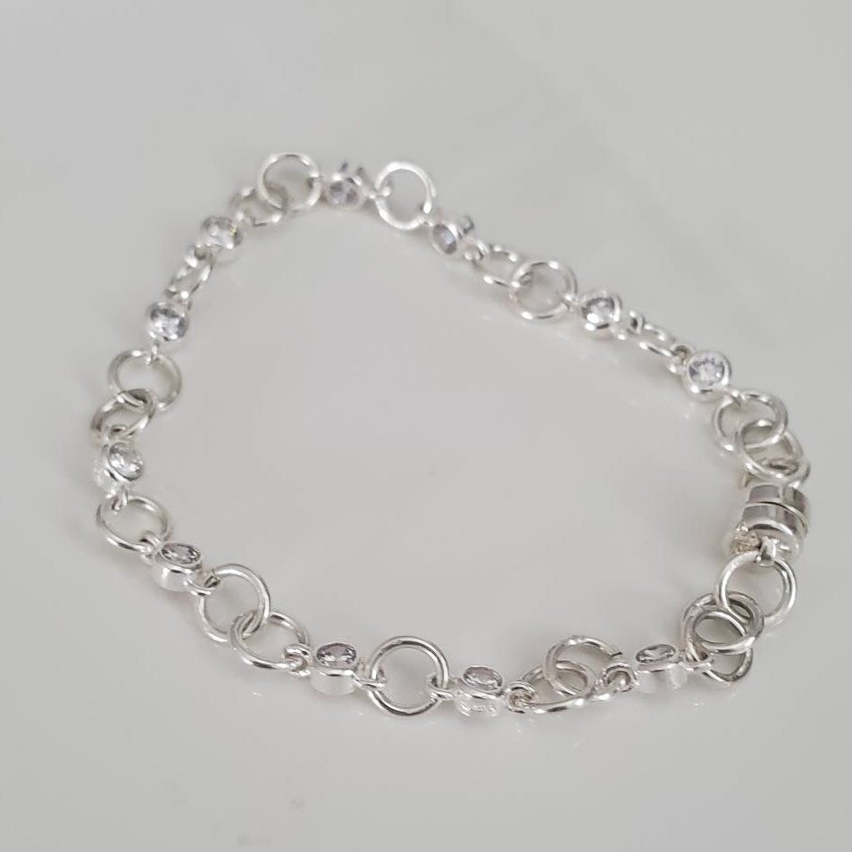 Sterling Silver Crystal Link Bracelet with Magnetic Clasp