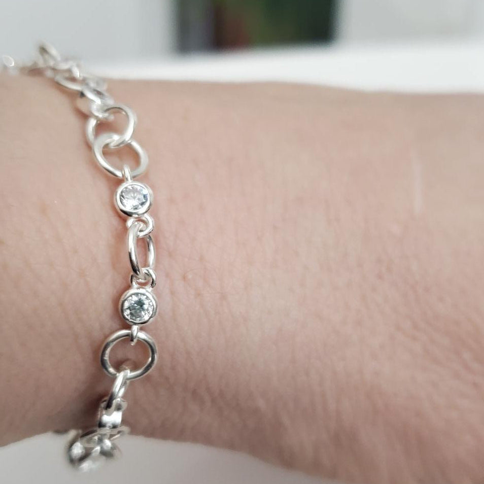 Sterling Silver Crystal Link Bracelet with Magnetic Clasp Plein De Vie Jewelry