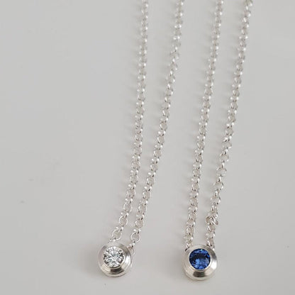 Sterling Silver Sapphire or Crystal Bezel Pendant Necklace Plein De Vie Jewelry