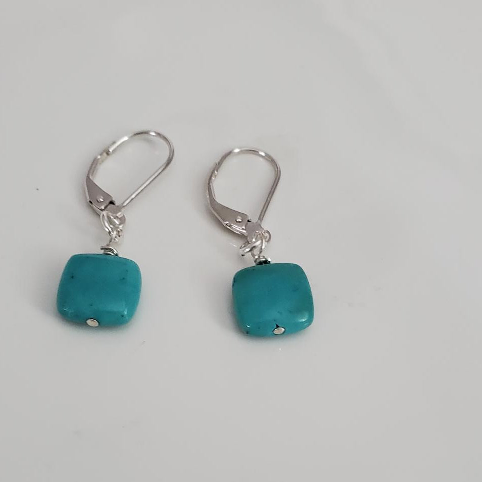 Natural Turquoise Leverback Earrings Plein De Vie Jewelry