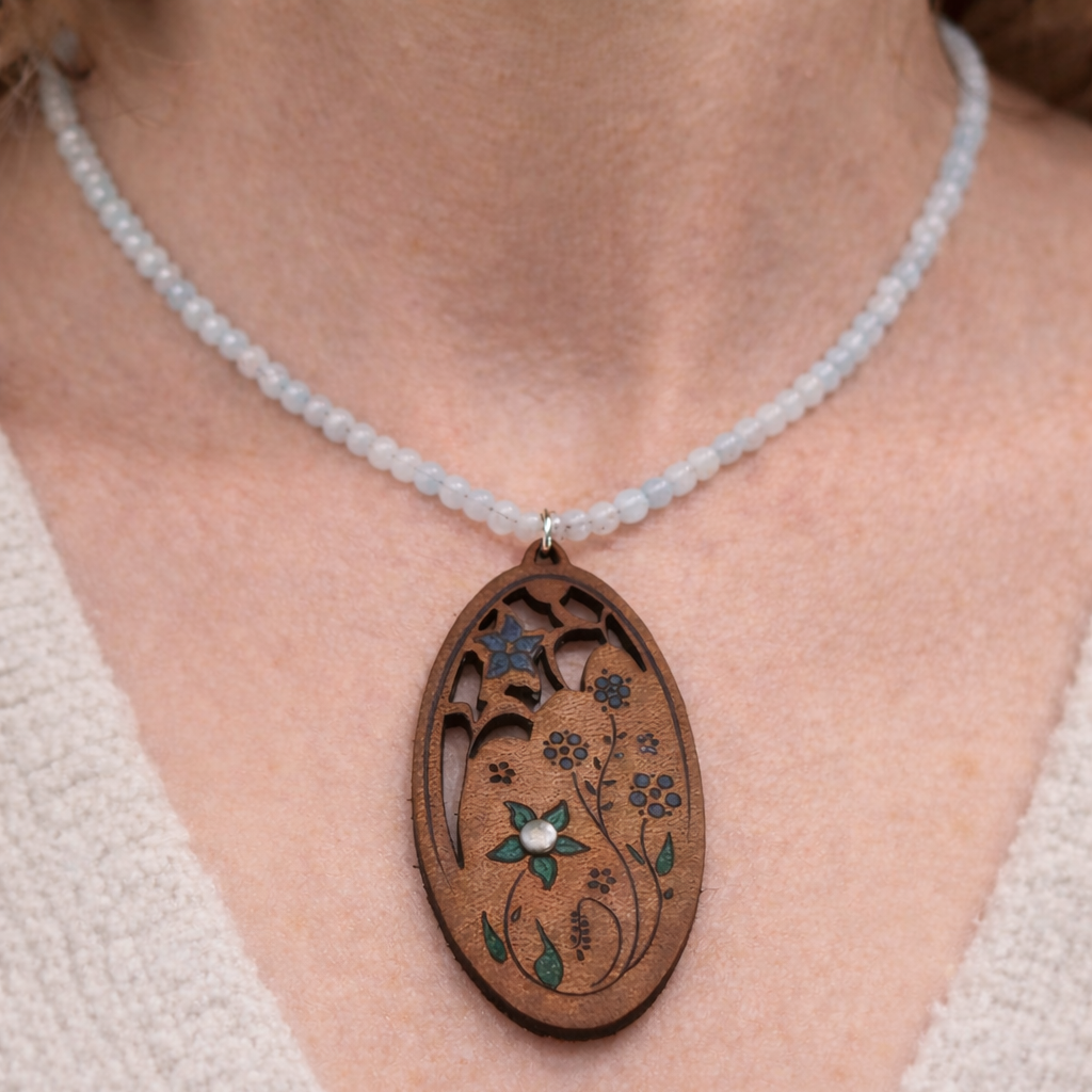 Aquamarine Floral Pendant Necklace
