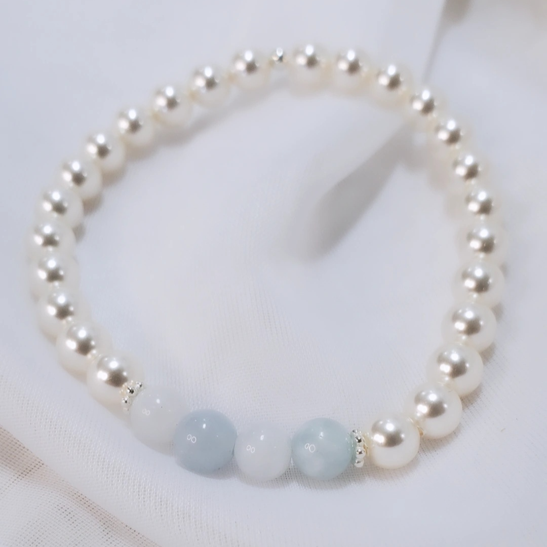 Swarovski Pearls and Aquamarine Gemstone Bracelet