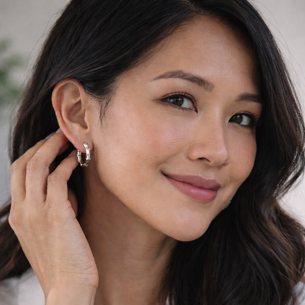 Sterling Silver Bamboo Hoop Earrings Plein De Vie Jewelry