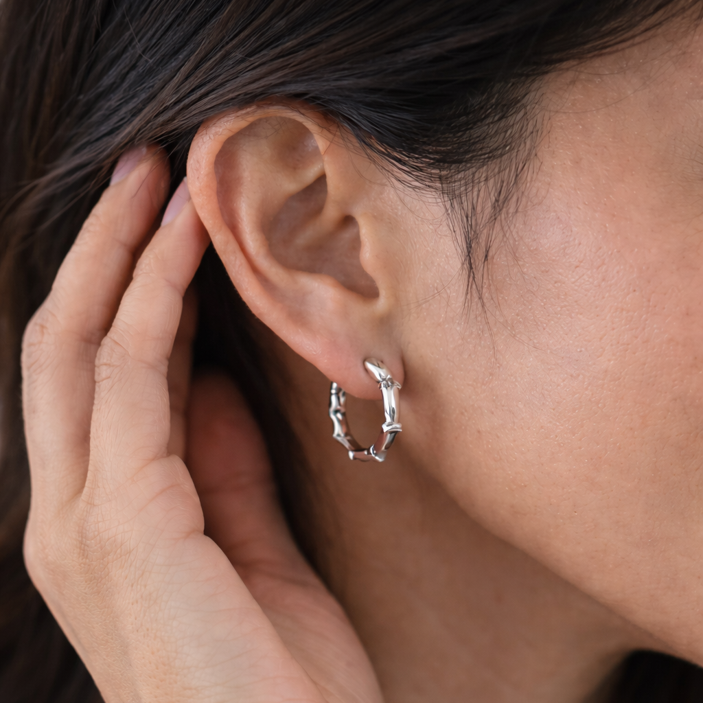 Sterling Silver Bamboo Hoop Earrings Plein De Vie Jewelry