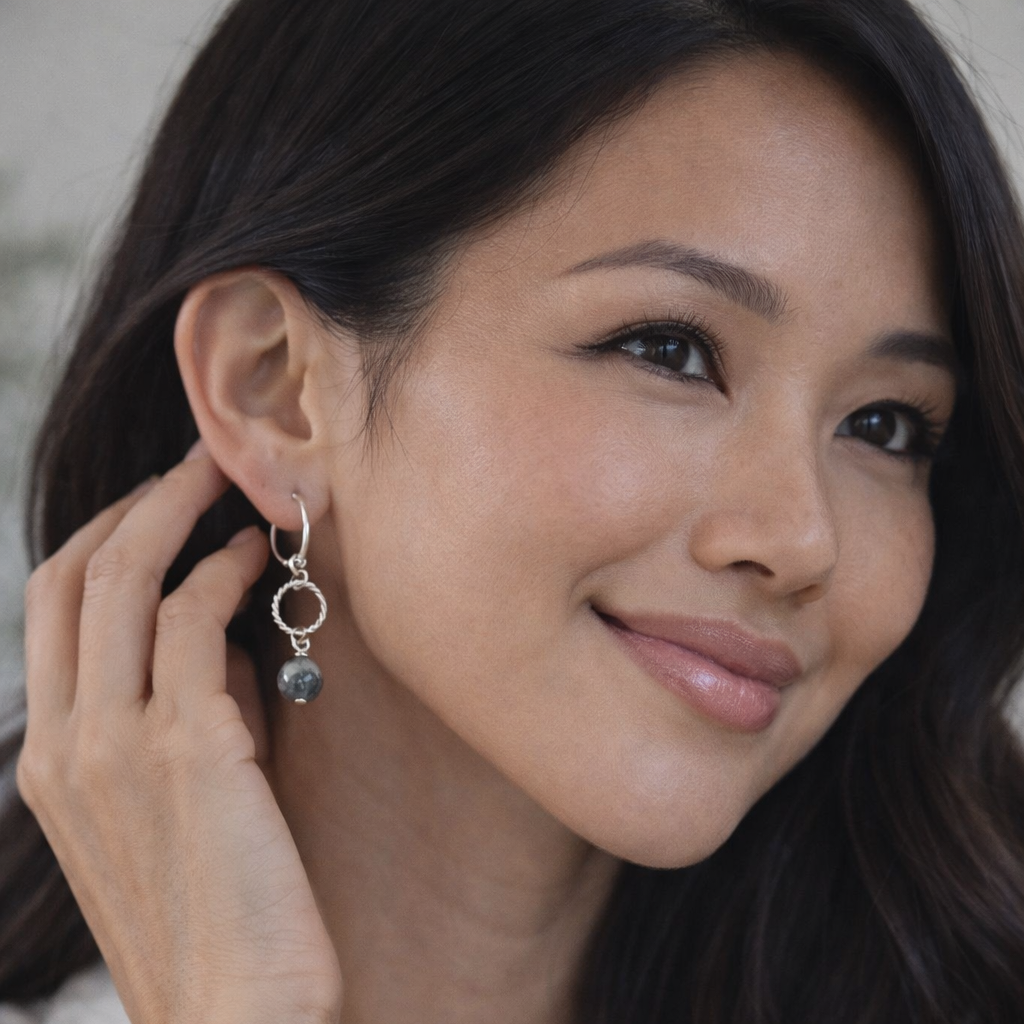 Picture Jasper Circle Drop Earrings in Sterling Silver Plein De Vie Jewelry