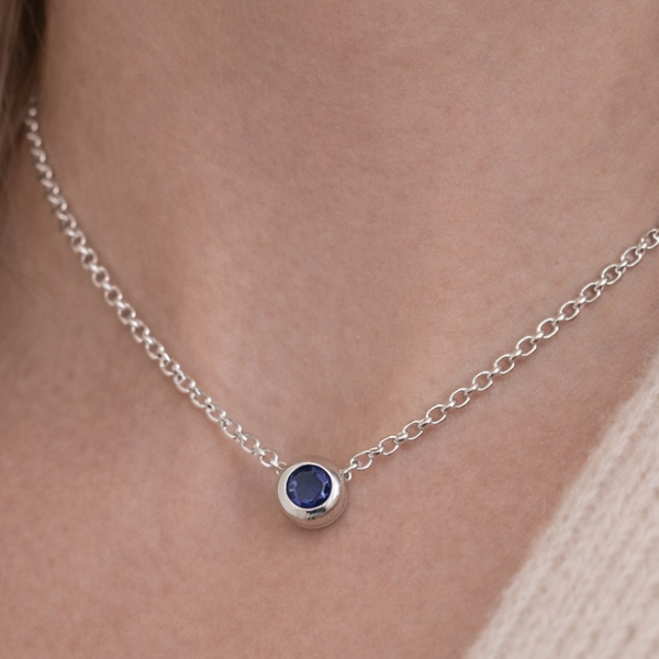 Sterling Silver Sapphire or Crystal Bezel Pendant Necklace Plein De Vie Jewelry
