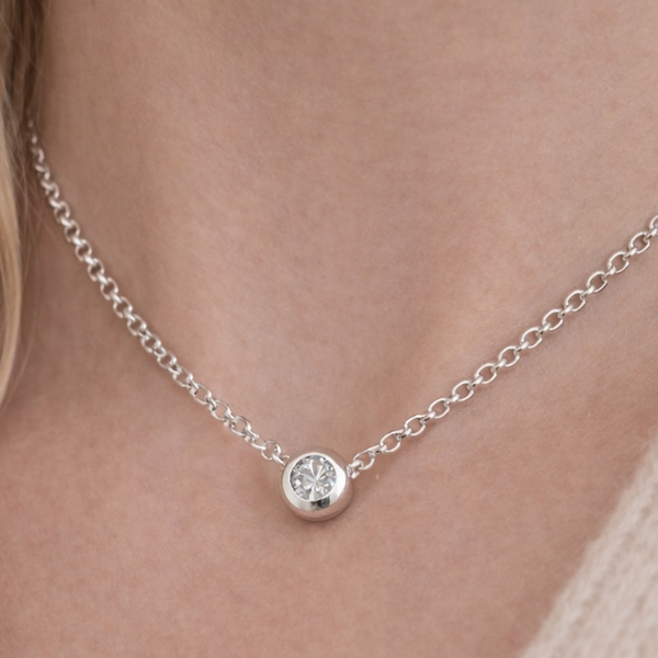 Sterling Silver Sapphire or Crystal Bezel Pendant Necklace Plein De Vie Jewelry