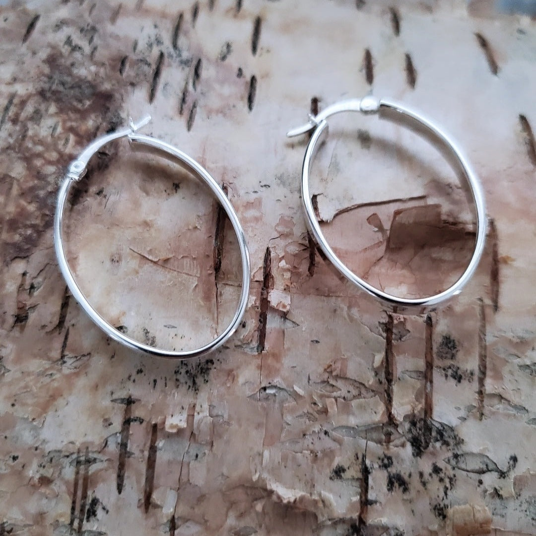 Flat Oval Sterling Silver Hoops