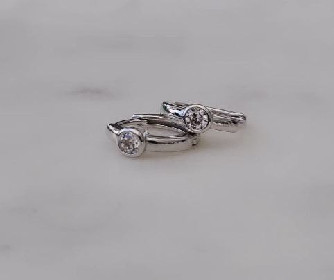 Sterling Silver Huggie Earrings with Cubic Zirconia Tube Setting