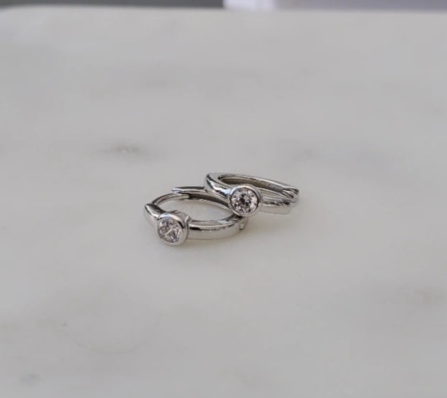 Sterling Silver Huggie Earrings with Cubic Zirconia Tube Setting