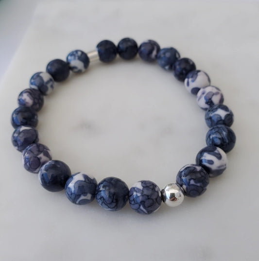 Natural Rain Flower Stone Bead Expandable Bracelet