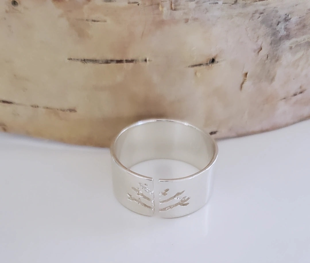 Sterling Silver Wide Band (7.9mm) Adjustable Tree Branch Ring