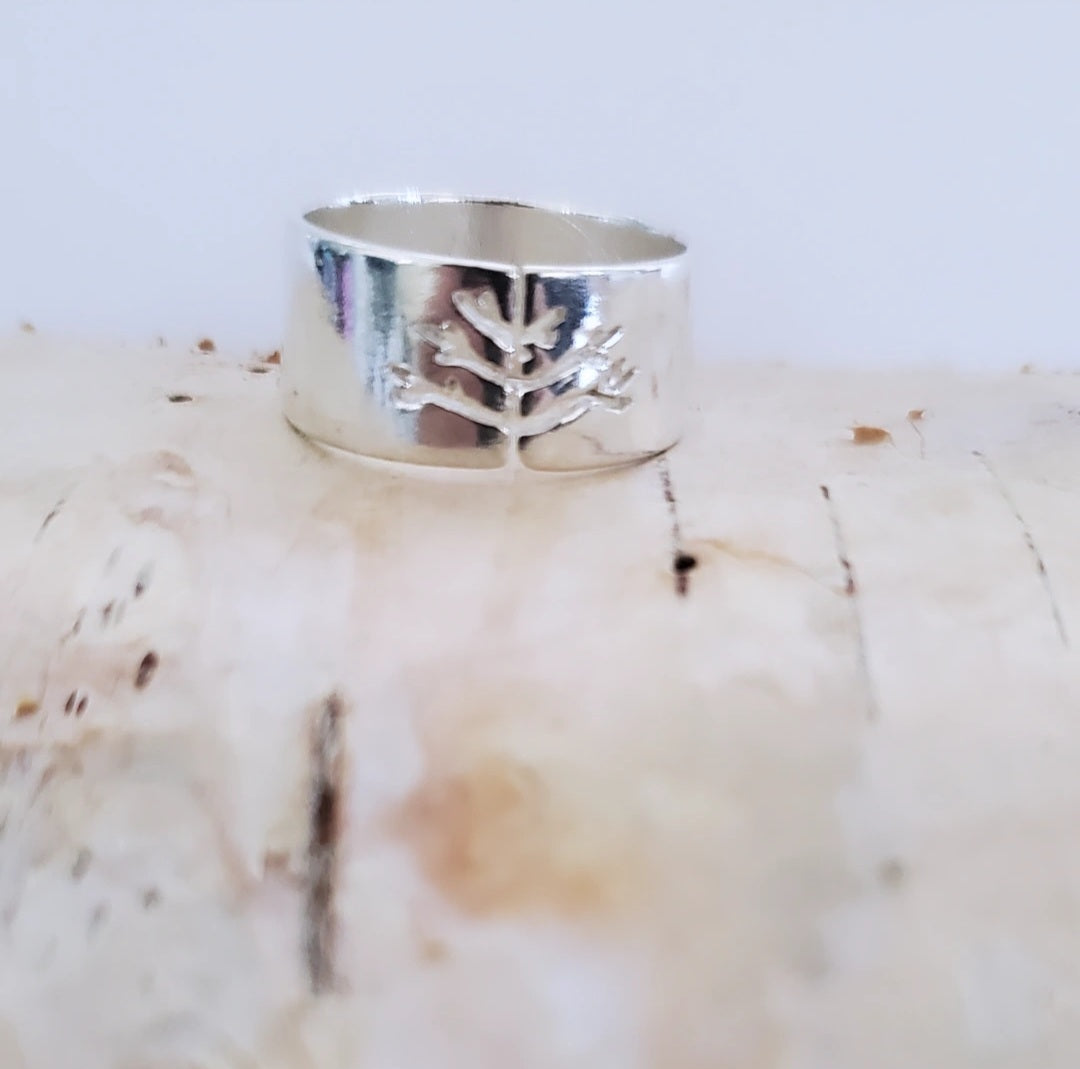 Sterling Silver Wide Band (7.9mm) Adjustable Tree Branch Ring
