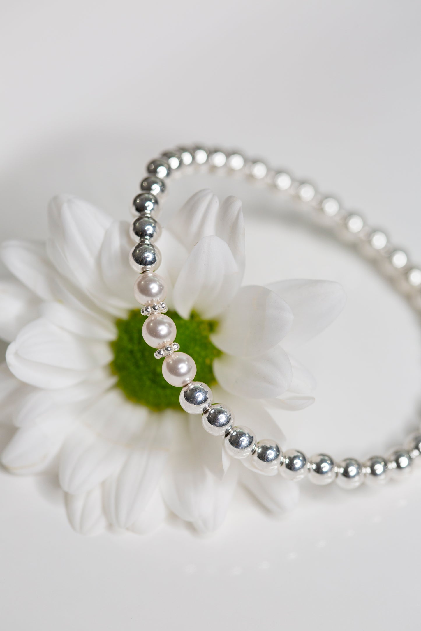 Sterling Silver Bead and Swarovski Pearl Bracelet