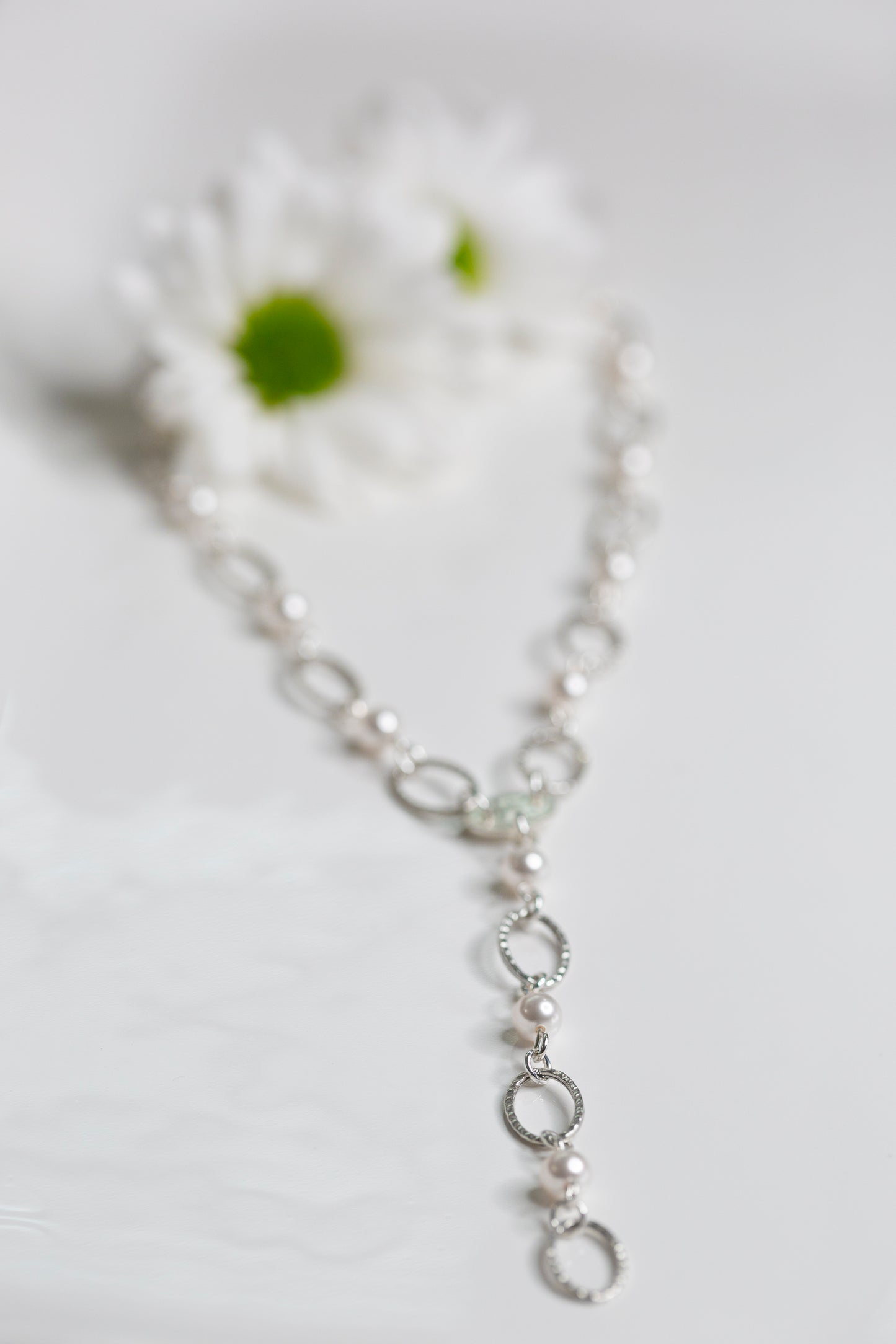 Sterling Silver Oval Link Necklace with Swarovski Pearls