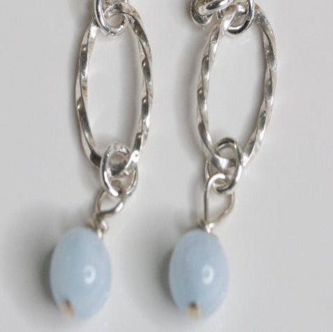 Sterling Silver Aquamarine Oval Link Leverback Earrings