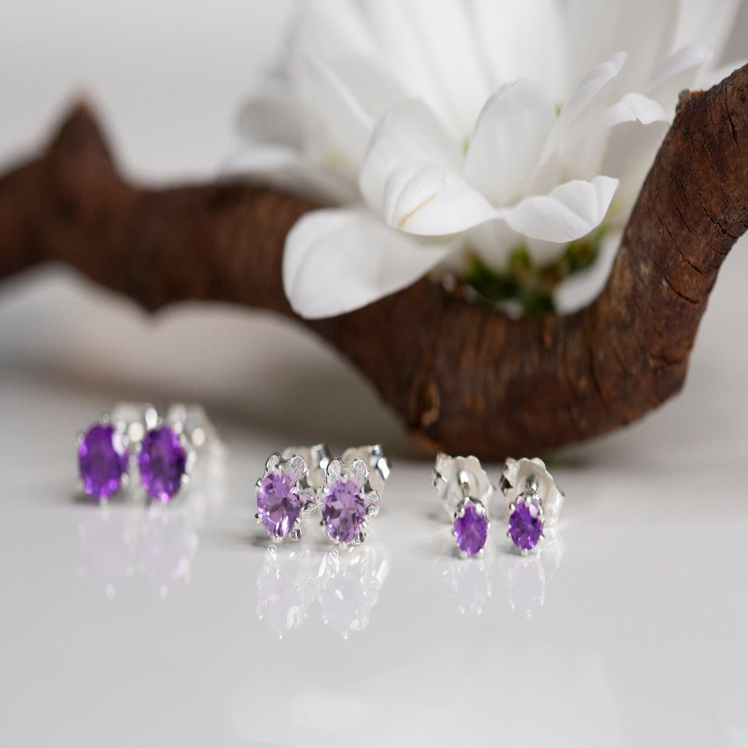 Sterling Silver Amethyst Gemstone Daily Bling Earrings