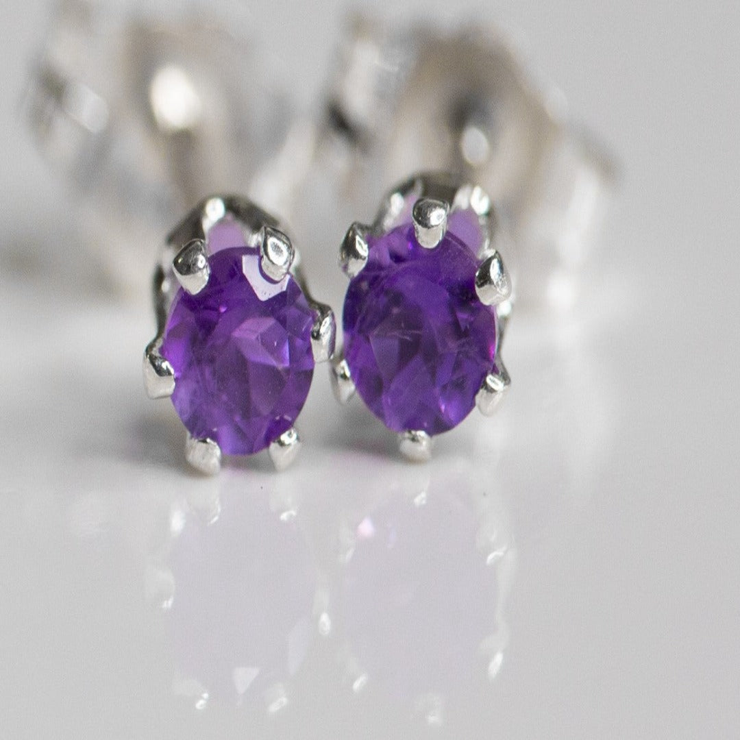 Sterling Silver Amethyst Gemstone Daily Bling Earrings