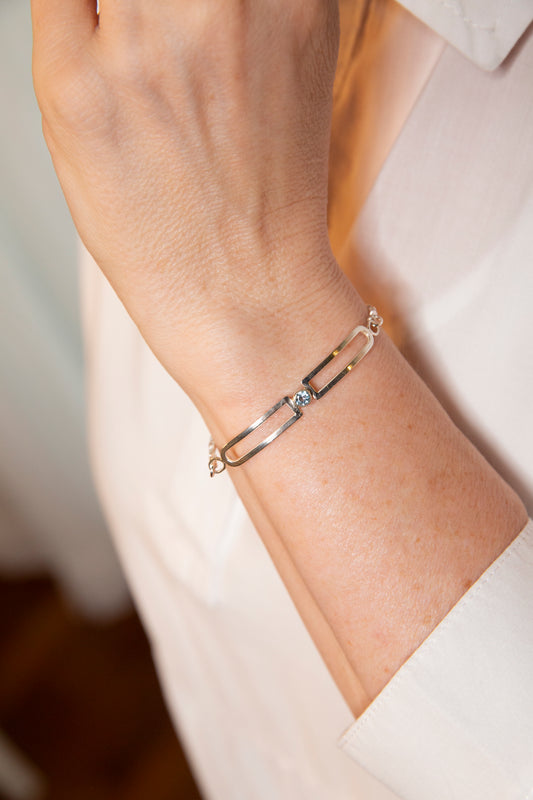 Elegance Redefined Sterling Silver Curved Rectangle Bracelet