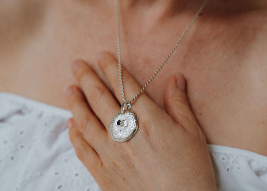 Sterling Silver Flower Pendant Necklace with London Blue Topaz
