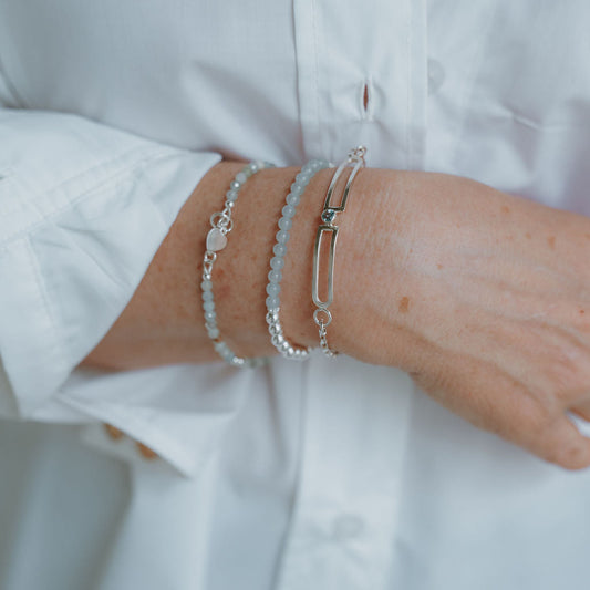 Sterling Silver and Aquamarine Bead Bracelet