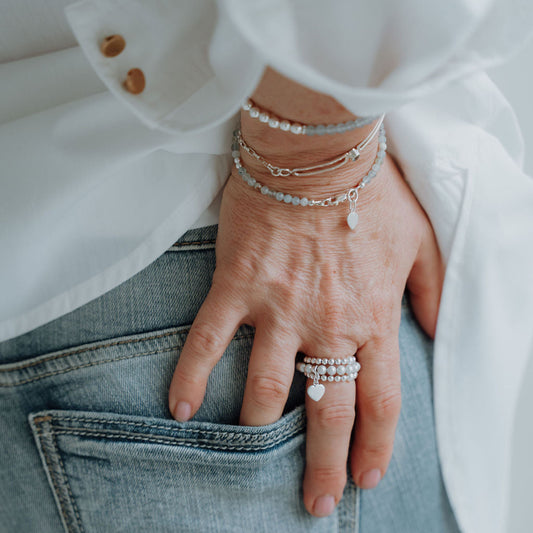 Iridescent Grey Pearl Stretch Ring Plein De Vie Jewelry