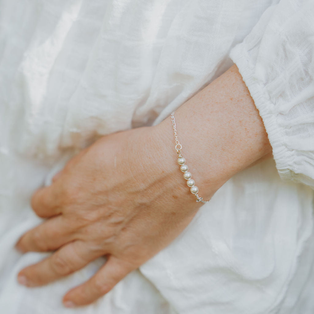 Sterling Silver Swarovski White Pearl Bar Bracelet