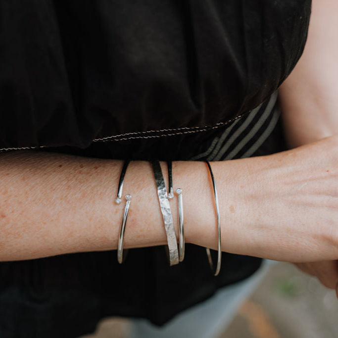 Sterling Silver Heart Charm Bangle