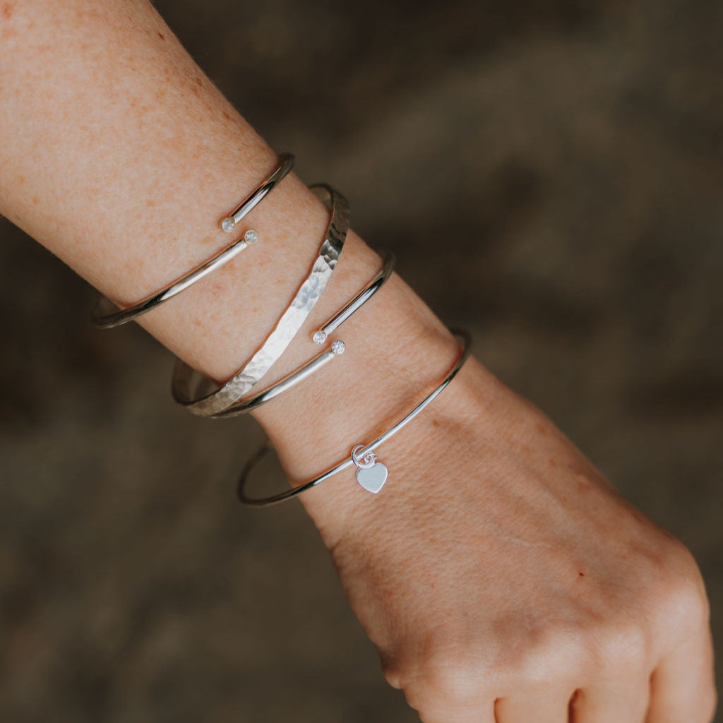 Sterling Silver Heart Charm Bangle