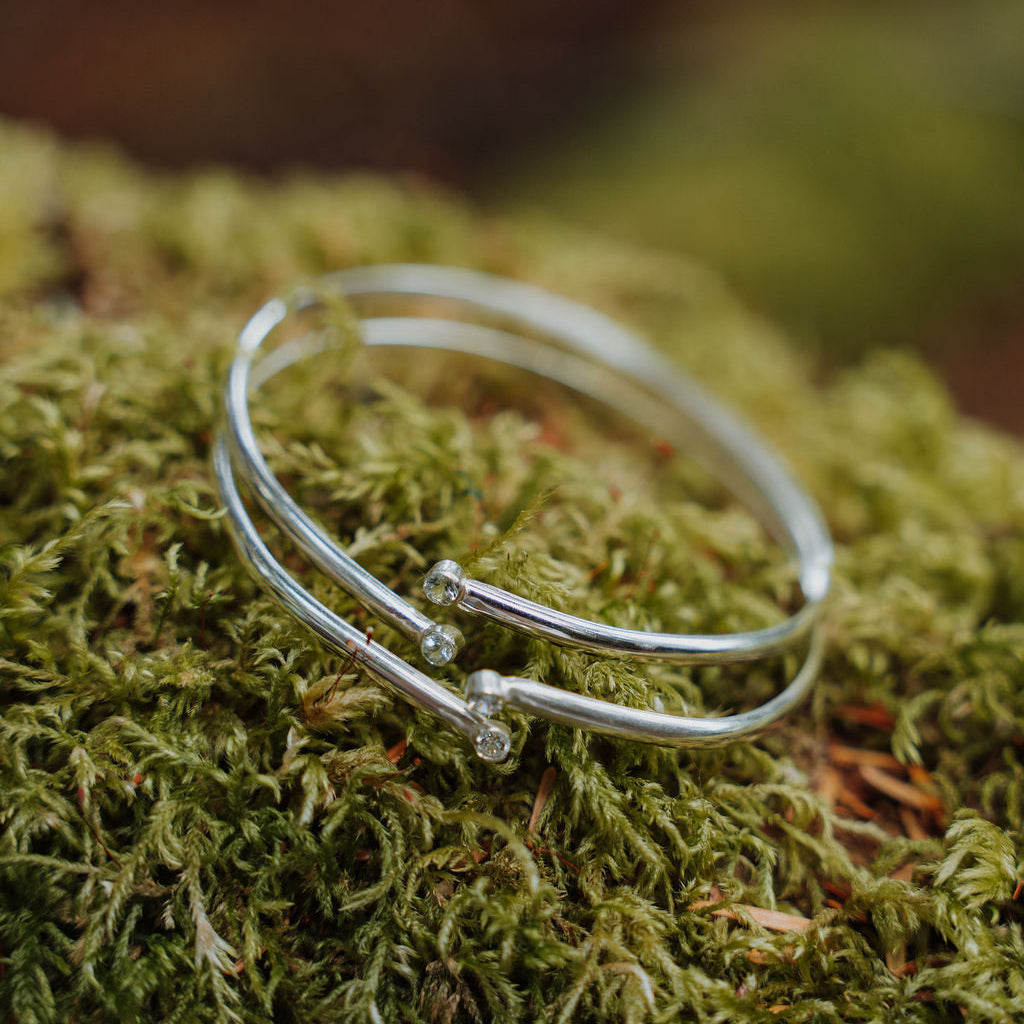 Radiant Dual Gemstone Round Cuff Bracelet