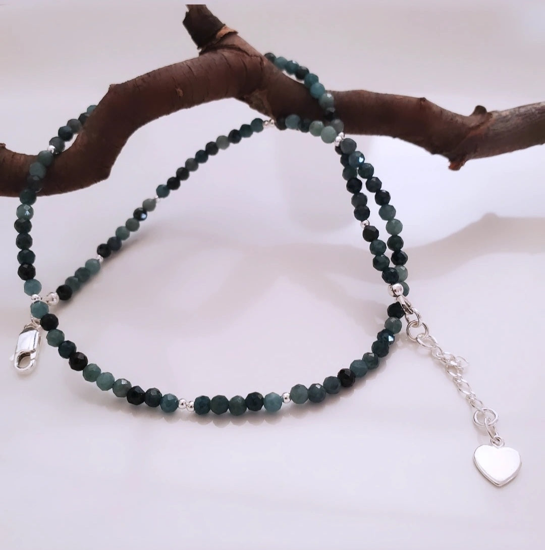Blue Tourmaline Gemstone Layering Necklace with Heart Charm