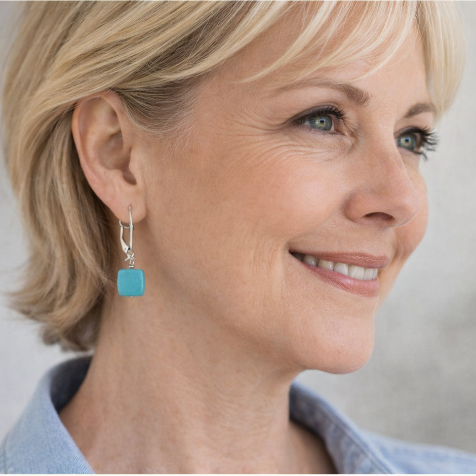 Natural Turquoise Leverback Earrings Plein De Vie Jewelry