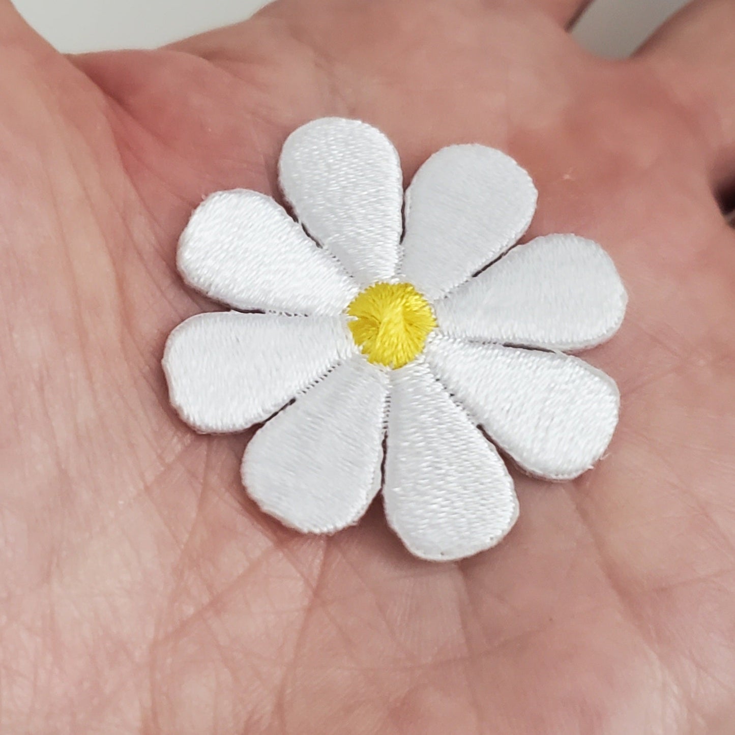 White Daisy Flower Iron On Patch