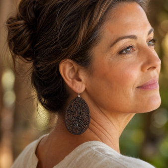 Mahogany Daisy Symphony Sterling Silver Oval Earrings