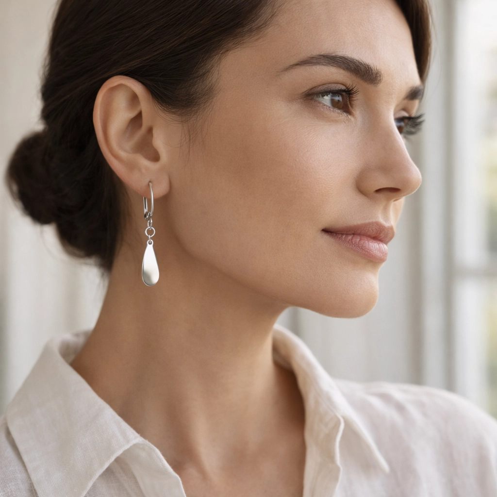 Sterling Silver Oval Drop Leverback Earrings