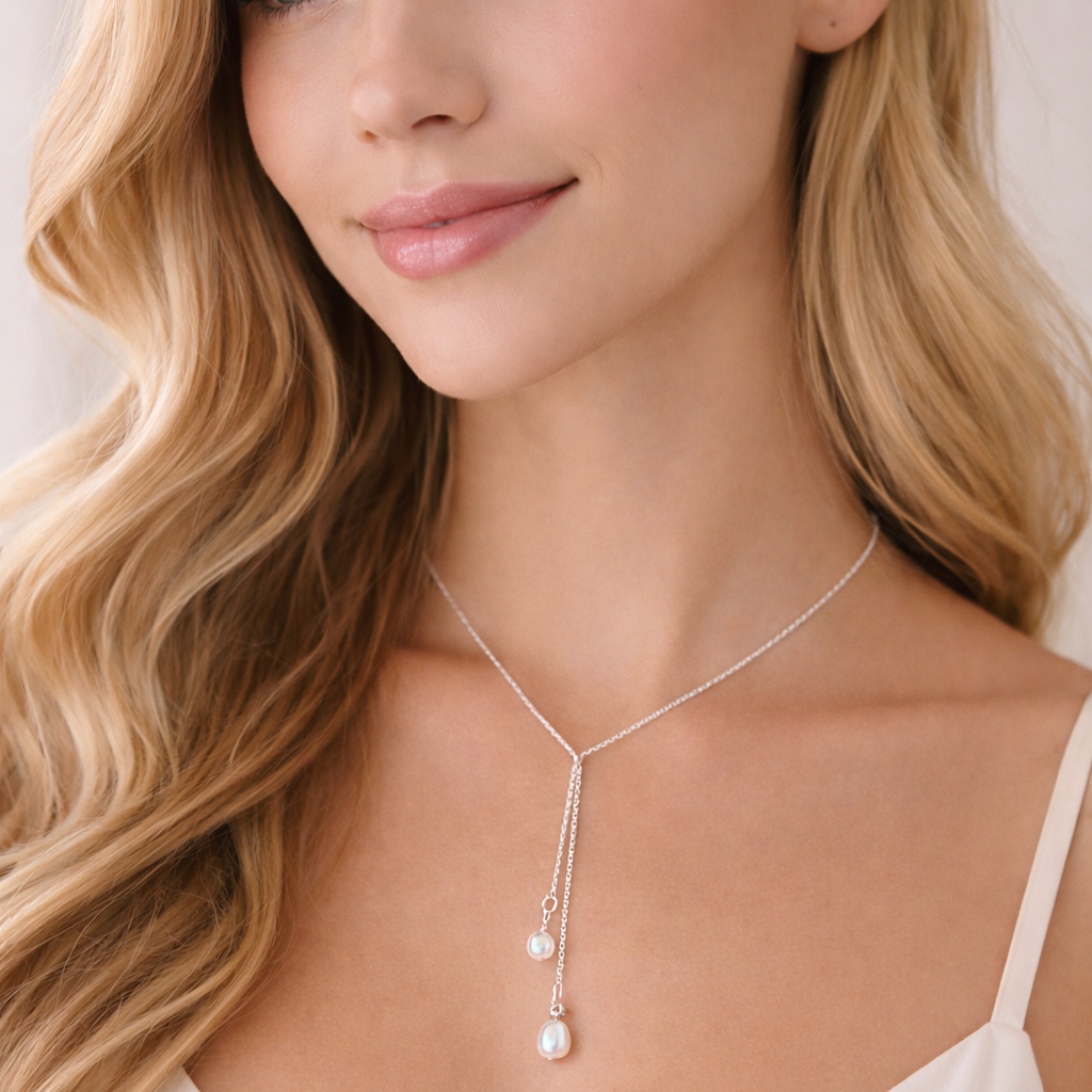 Sterling Silver Pearl Lariat Necklace Plein De Vie Jewelry