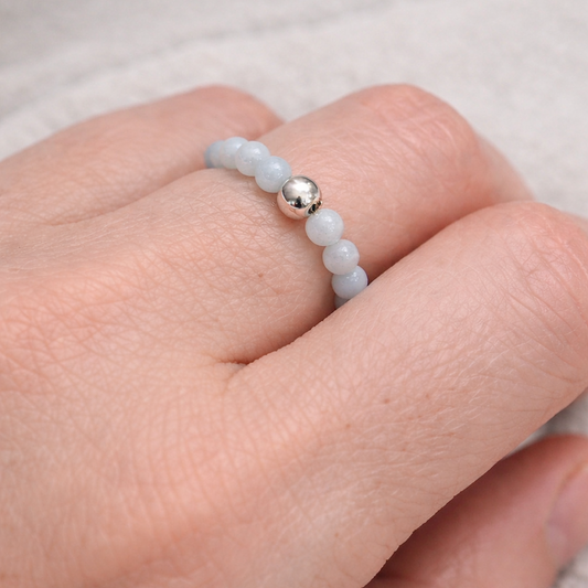 Aquamarine & Sterling Silver Stretch Ring Plein De Vie Jewelry