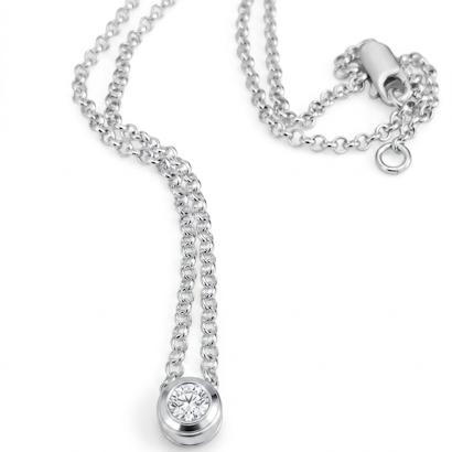 Sterling Silver Sapphire or Crystal Bezel Pendant Necklace