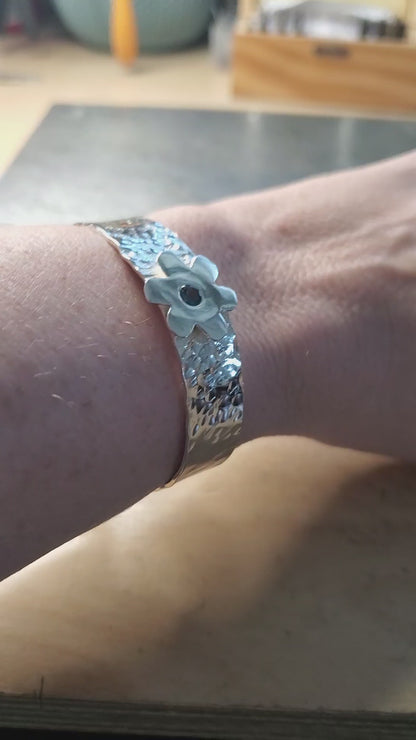 Sterling Silver Textured Cuff with Daisy Flower