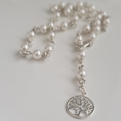 Timeless Pearl Tree of Life Lariat Necklace - Plein De Vie Jewelry