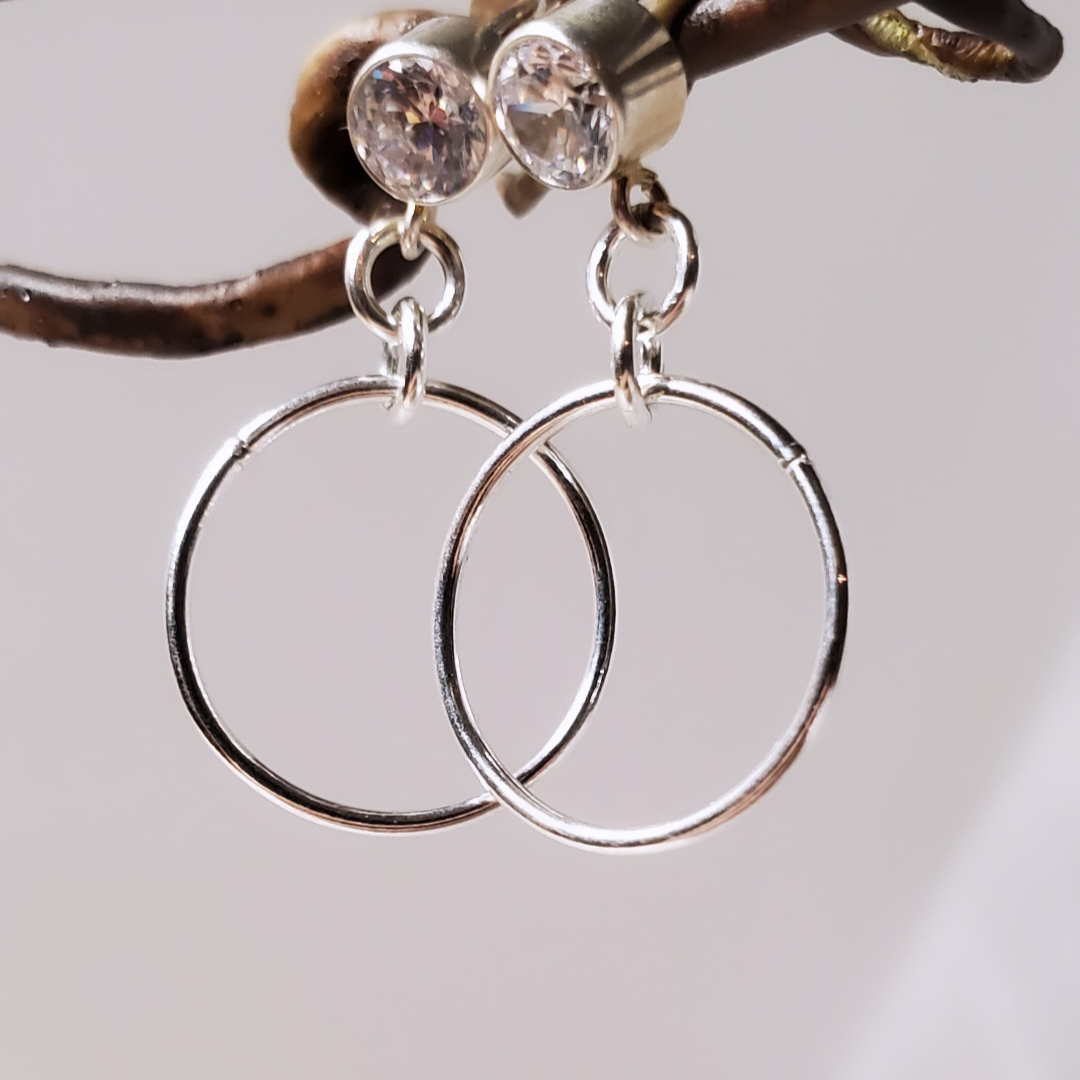 Sterling Silver Circles & Cubic Zirconia Post Earrings