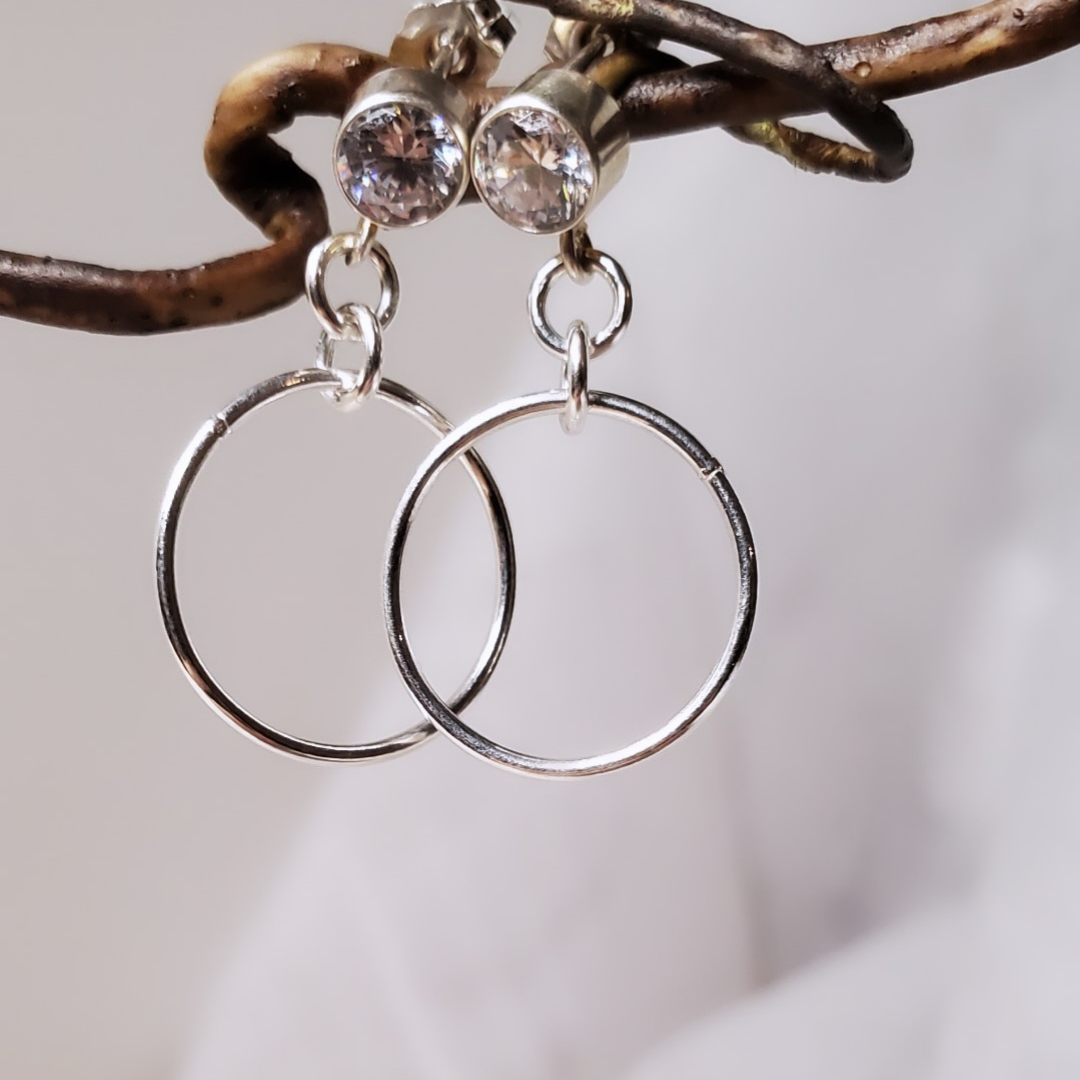 Sterling Silver Circles & Cubic Zirconia Post Earrings