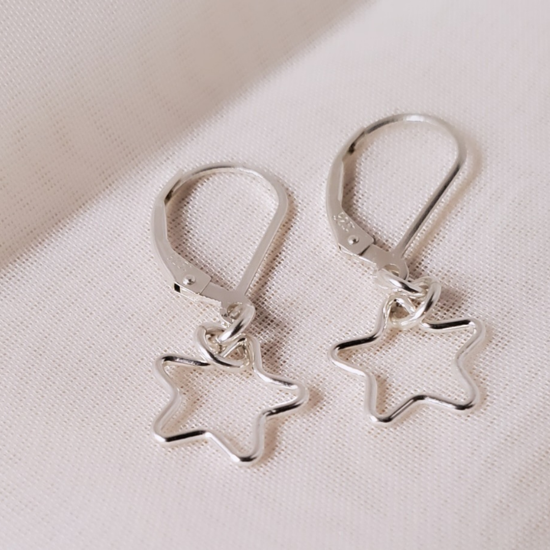 Sterling Silver Leverback Cosmic Star Earrings