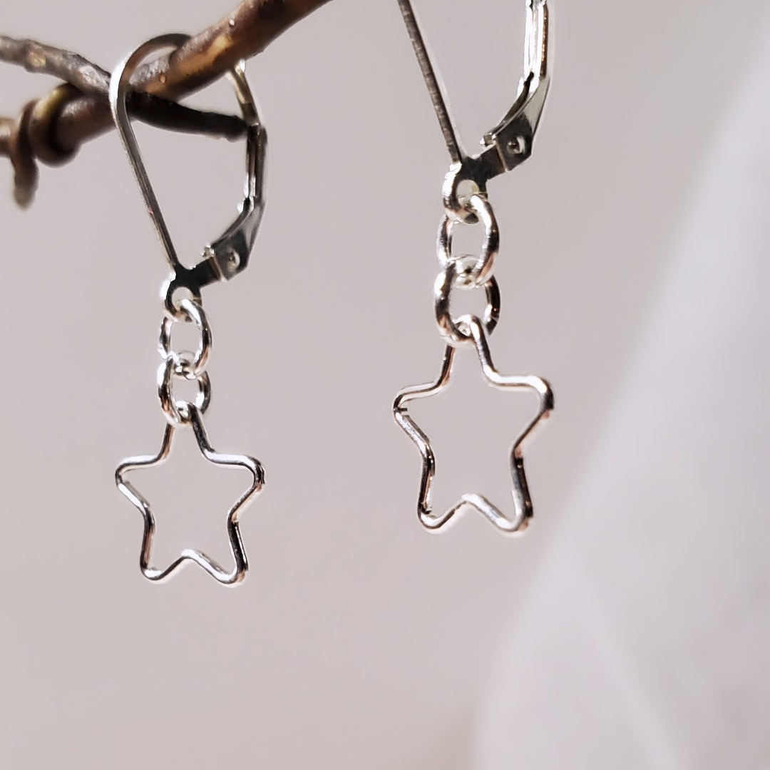 Sterling Silver Leverback Cosmic Star Earrings