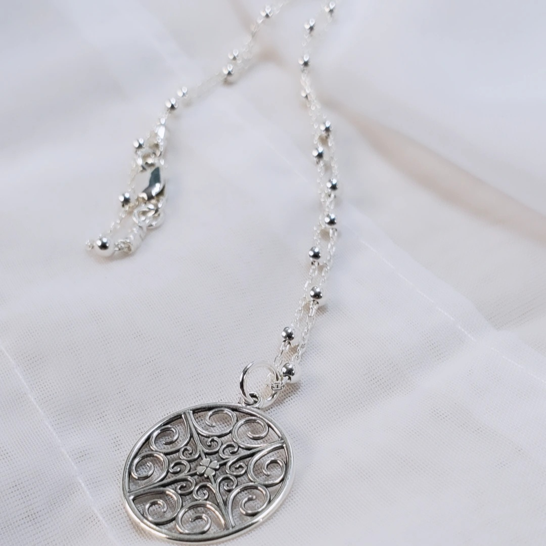 Sterling Silver: Cable Link, Ball Chain, Filigree Pendant