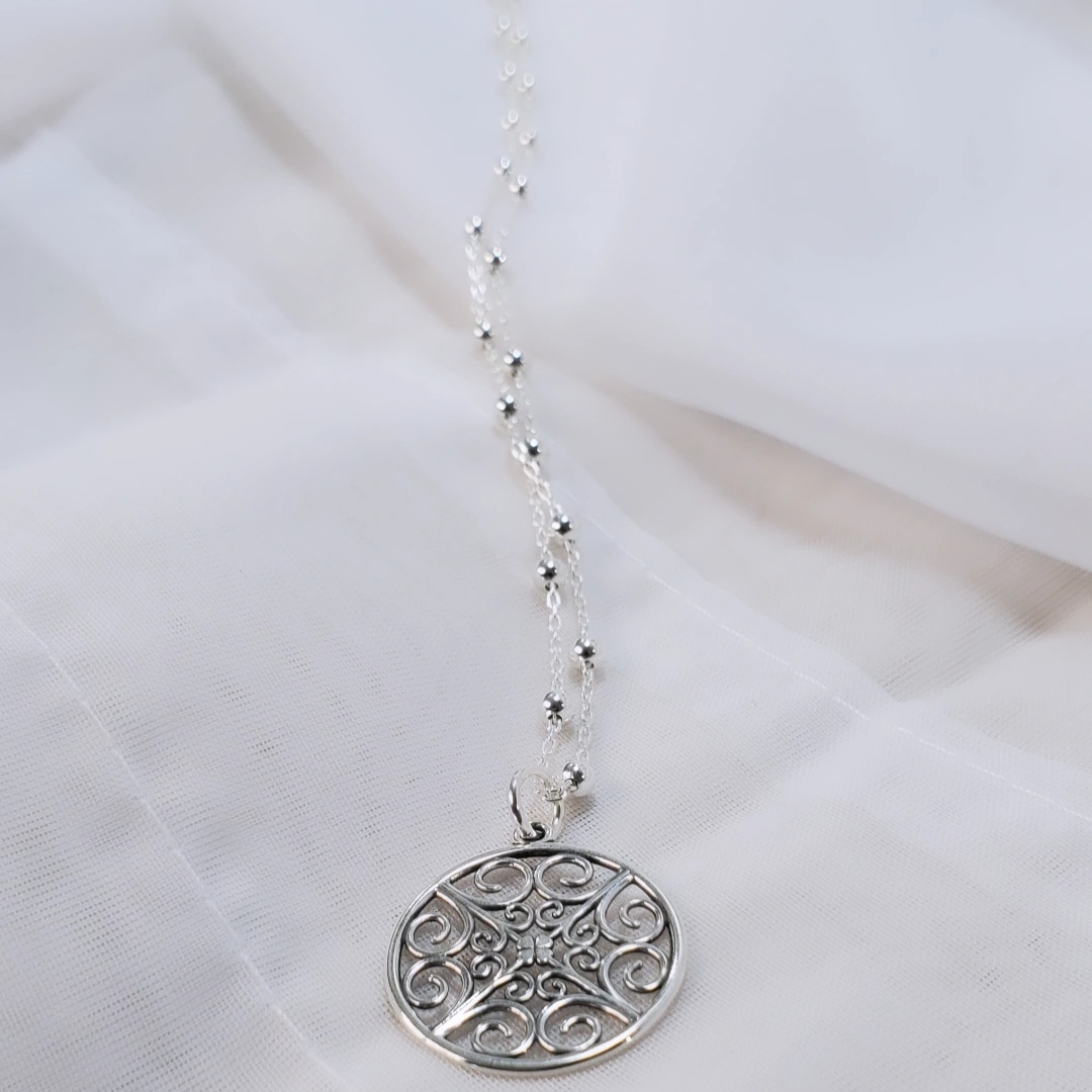 Sterling Silver: Cable Link, Ball Chain, Filigree Pendant