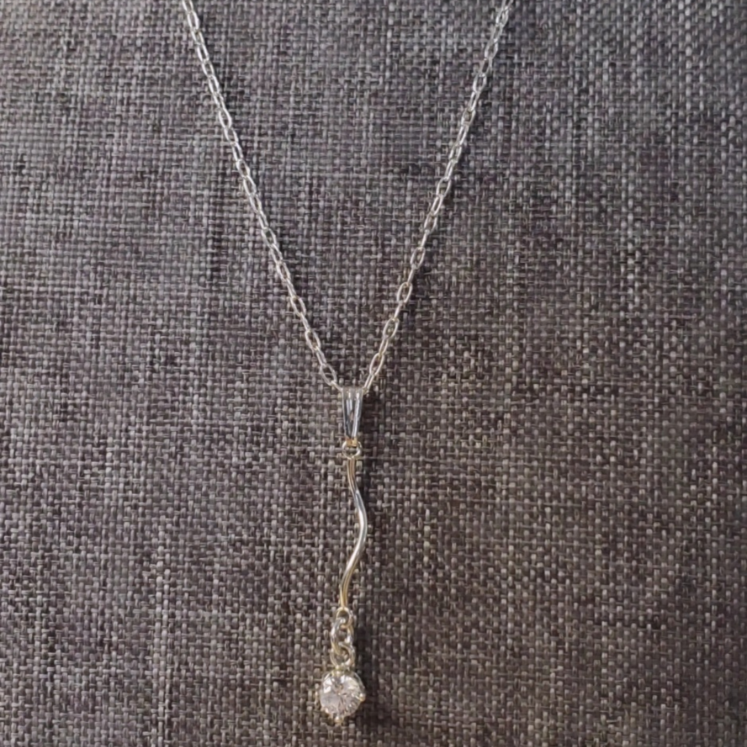 Sterling Silver Dainty Paper Clip Necklace with Wavy Bar Pendant